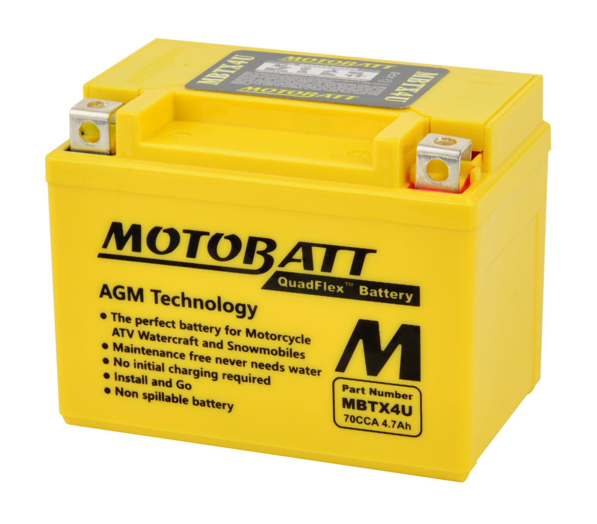 MBTX4U Motobatt 12V AGM Battery - الصورة 5