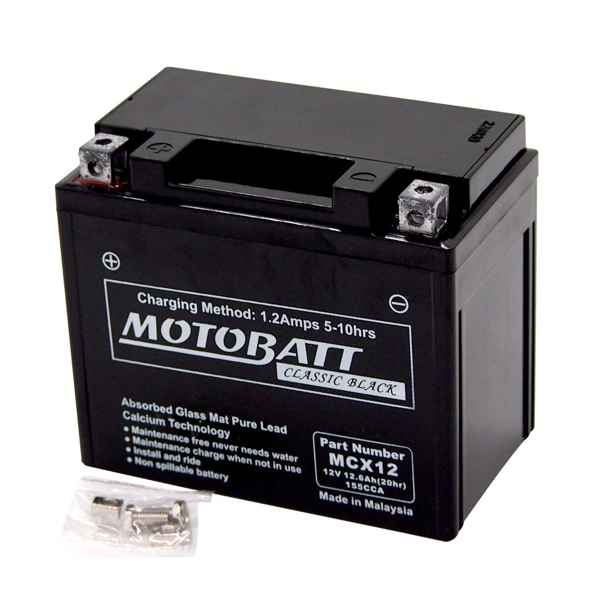 MCX12 Motobatt Classic Black AGM FA Battery-Replaces YTX12BS - الصورة 7