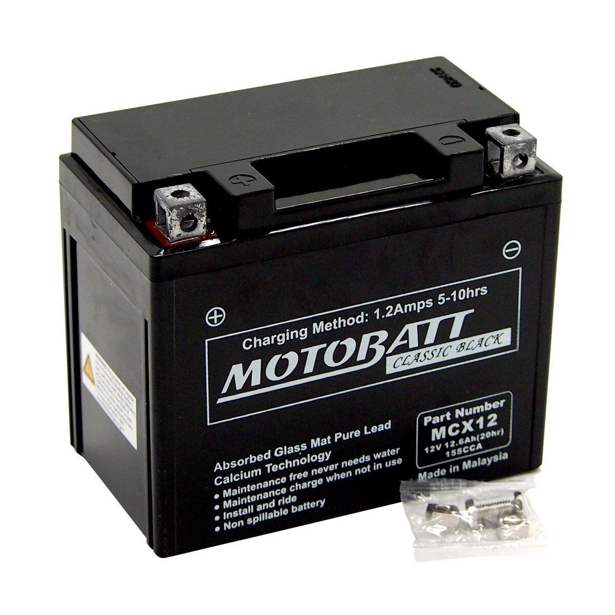 MCX12 Motobatt Classic Black AGM FA Battery-Replaces YTX12BS - الصورة 6