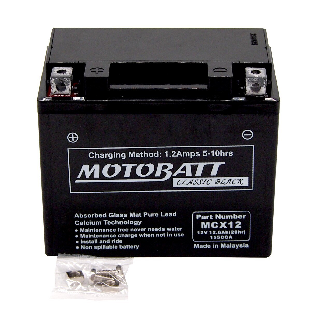 MCX12 Motobatt Classic Black AGM FA Battery-Replaces YTX12BS