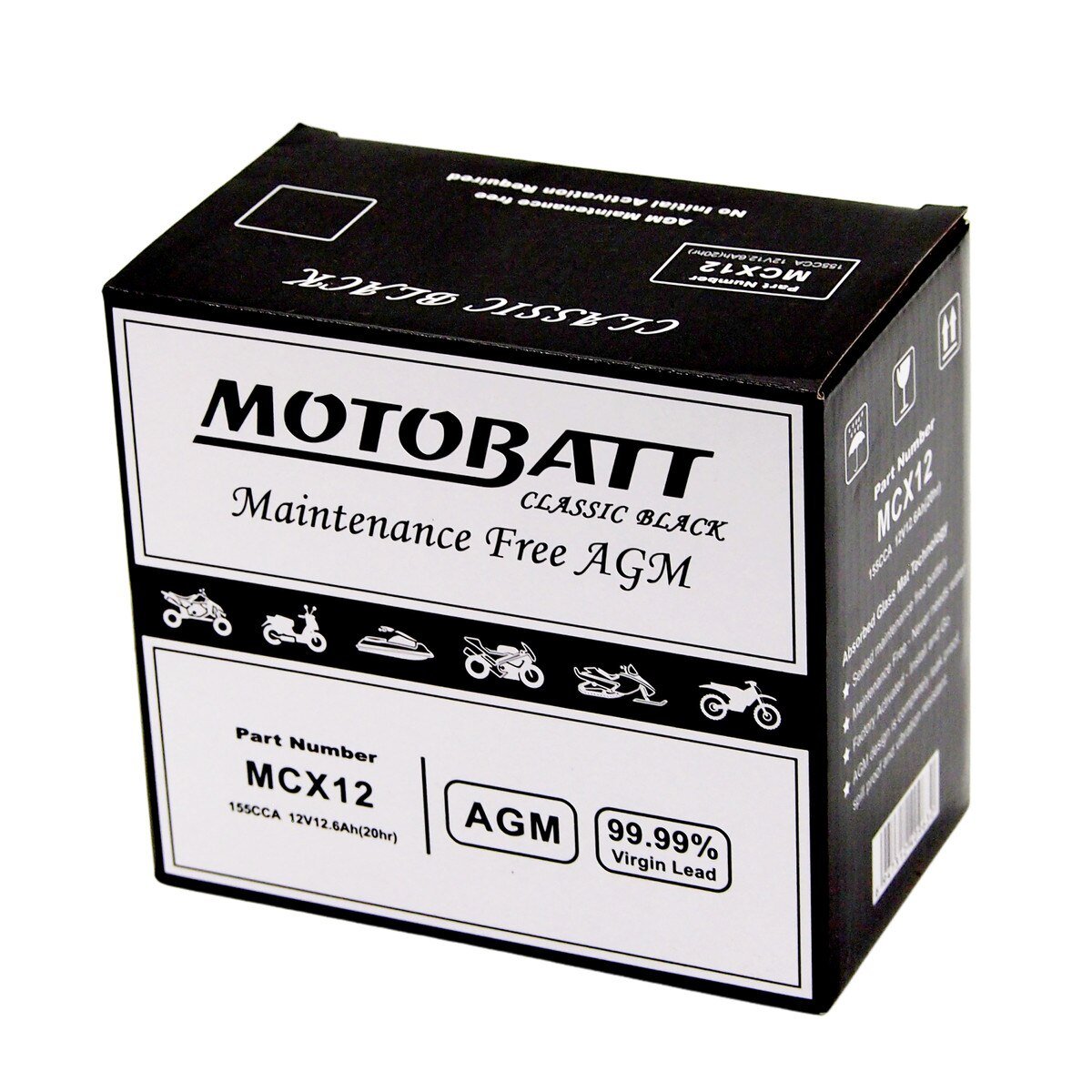 MCX12 Motobatt Classic Black AGM FA Battery-Replaces YTX12BS - الصورة 2