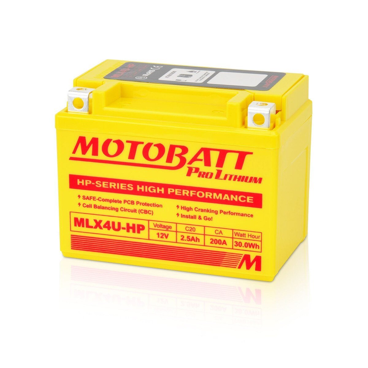 MLX4U-HP Motobatt LifePo4 Lithium Battery Replaces MBTX4U, MBTZ7S, MBTX7U Honda 31500-MKE-A61 Eliiy Power HY85S,