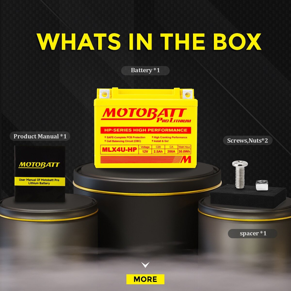 MLX4U-HP Motobatt LifePo4 Lithium Battery Replaces MBTX4U, MBTZ7S, MBTX7U Honda 31500-MKE-A61 Eliiy Power HY85S, - الصورة 2